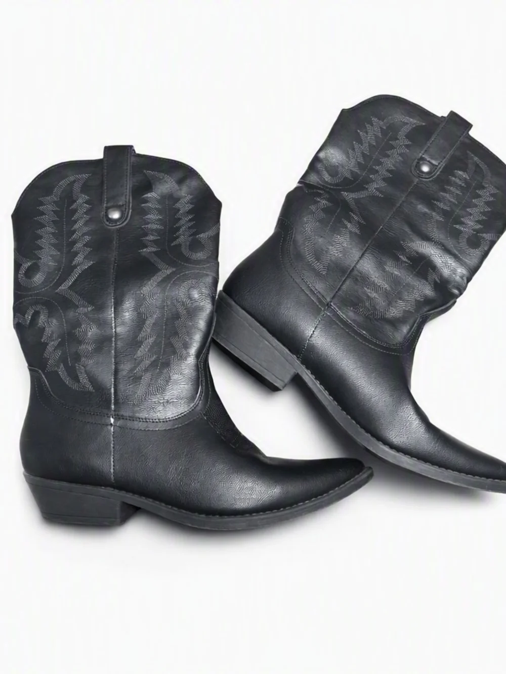 me too Black Western Ankle Boots with Embroidered Shaft